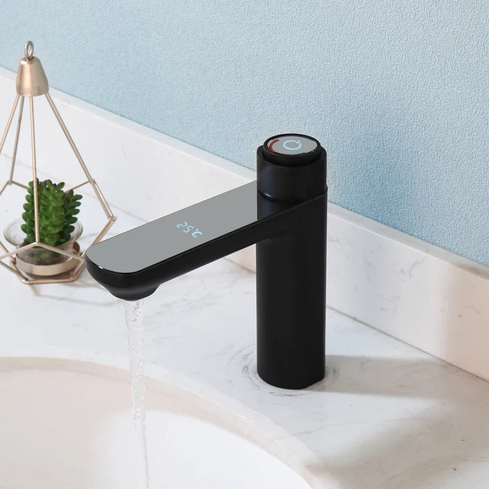 Afralia™ High-Tech Black Chrome LED Basin Faucet Mixer with Digital Display