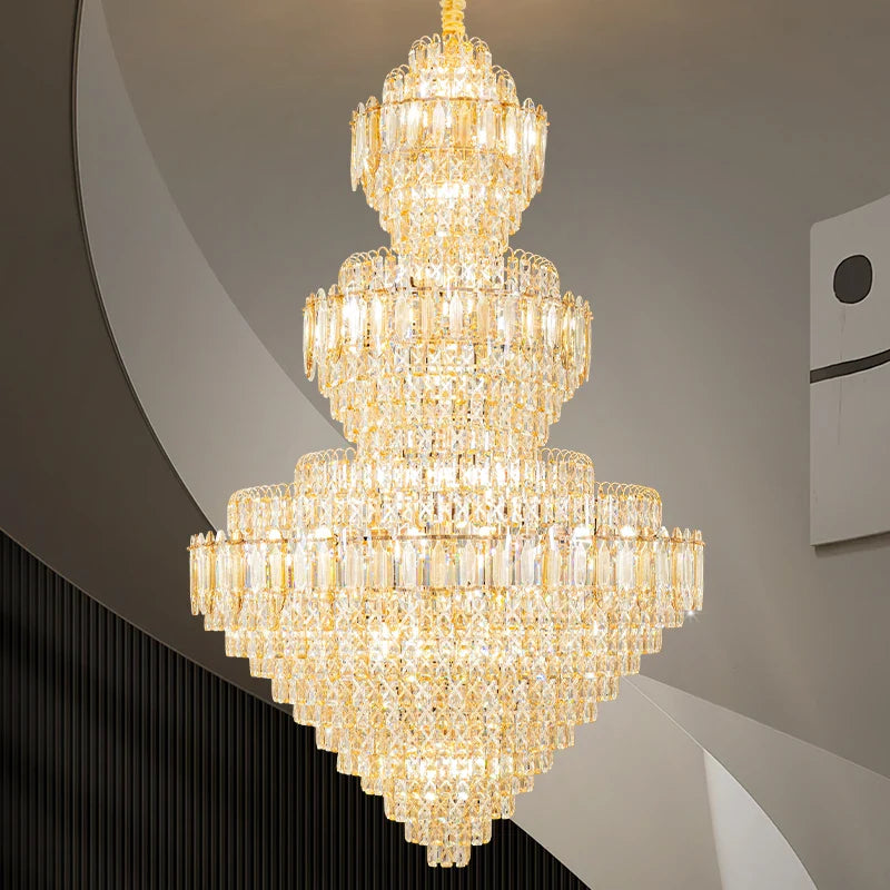 Afralia™ Sparkle Spiral Staircase Chandelier - Modern High Living Room Crystal Light