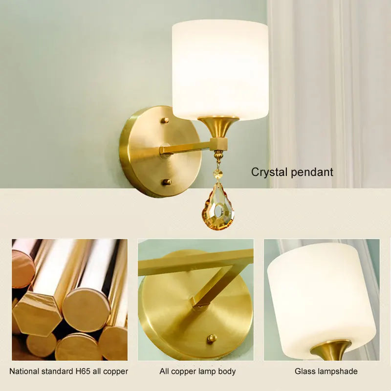 Afralia™ Copper Crystal Wall Lamp for Living Room, Bedroom, and Study Lighting