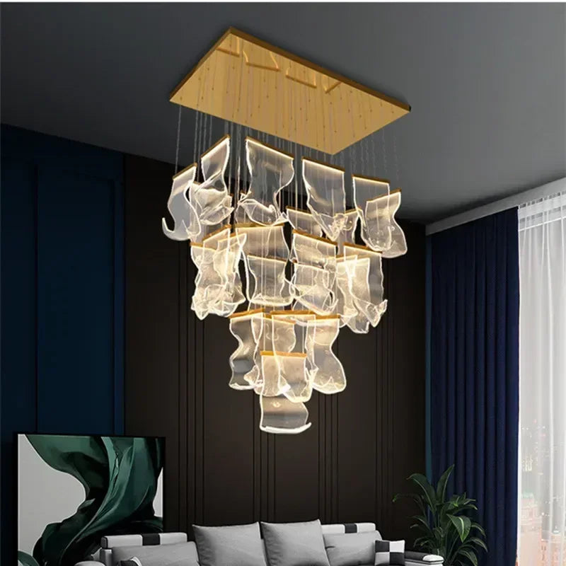 Afralia™ Acrylic Leaf Chandelier LED Light Dimmable Luxury Pendant for Home Decor