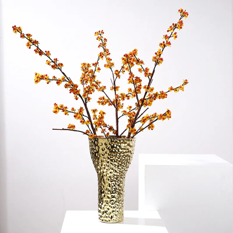 Afralia™ Golden Ceramic Geometric Honeycomb Vase - Home Decoration Accessory