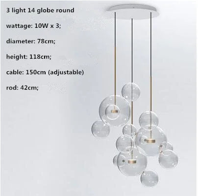 Afralia™ Modern Clear Glass Globe LED Pendant Light - Micky Copper Hanging Lamp