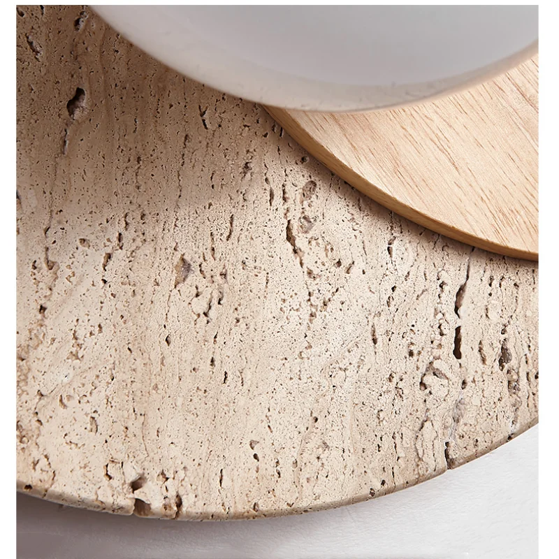 Afralia™ Wood White Glass LED Wall Sconce Yellow Travertine Mirror Light