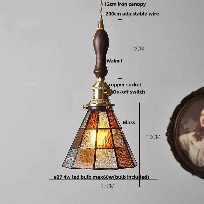 Afralia™ Red Tiffany Glass Knob Switch Pendant Lamp - Nordic Handcrafted LED Hanging Light