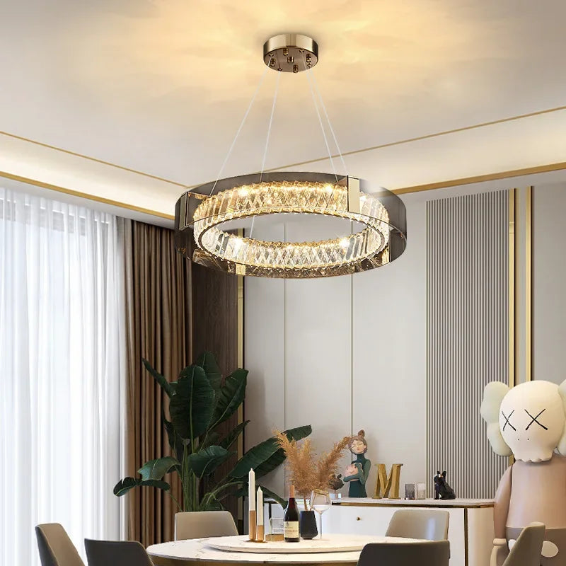 Afralia™ LED Gold Crystal Glass Ceiling Chandelier for Living Room Bedroom Kitchen