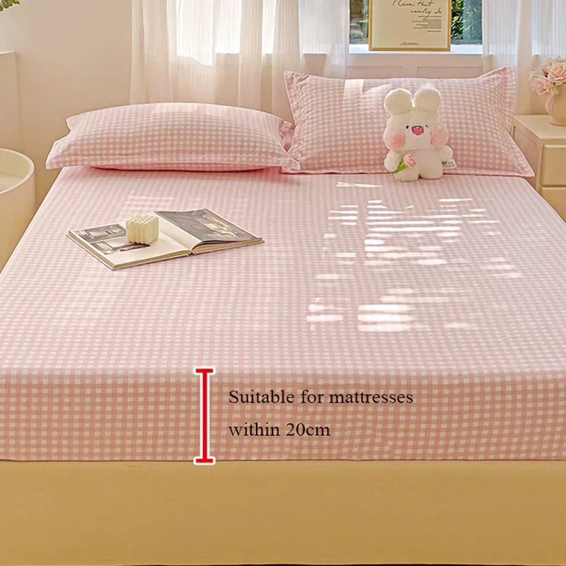 Afralia™ Ultra-Thin Grid Pattern Fitted Sheet Set: Soft Breathable Washed Cotton Mattress Cover