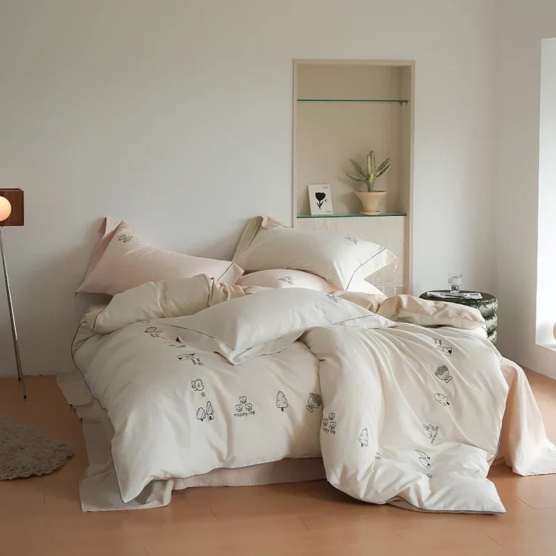 Afralia™ Brushed Volcanic Fleece Bedding Set: Luxe 100% Cotton Duvet Cover & Pillowcases