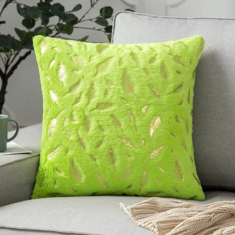 Afralia™ Bronzed Feather Style Plush Pillowcase - Festive Home Decor