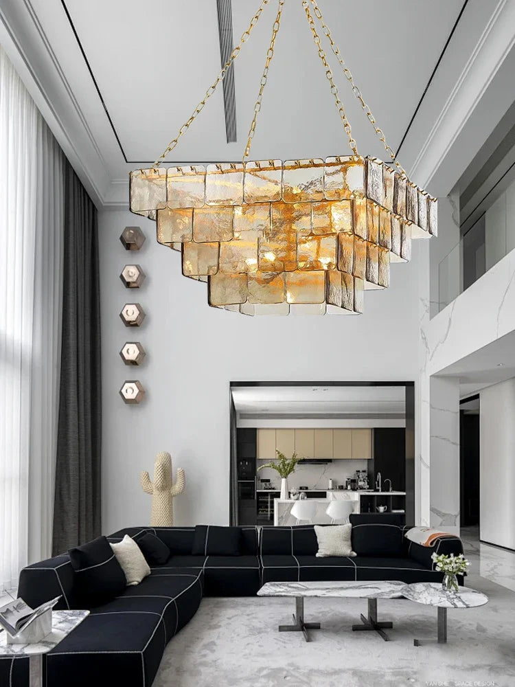 Afralia™ Gold Glass Chandelier  Luxe Living Room Lighting Fixture Luxurious Hanging Lamp