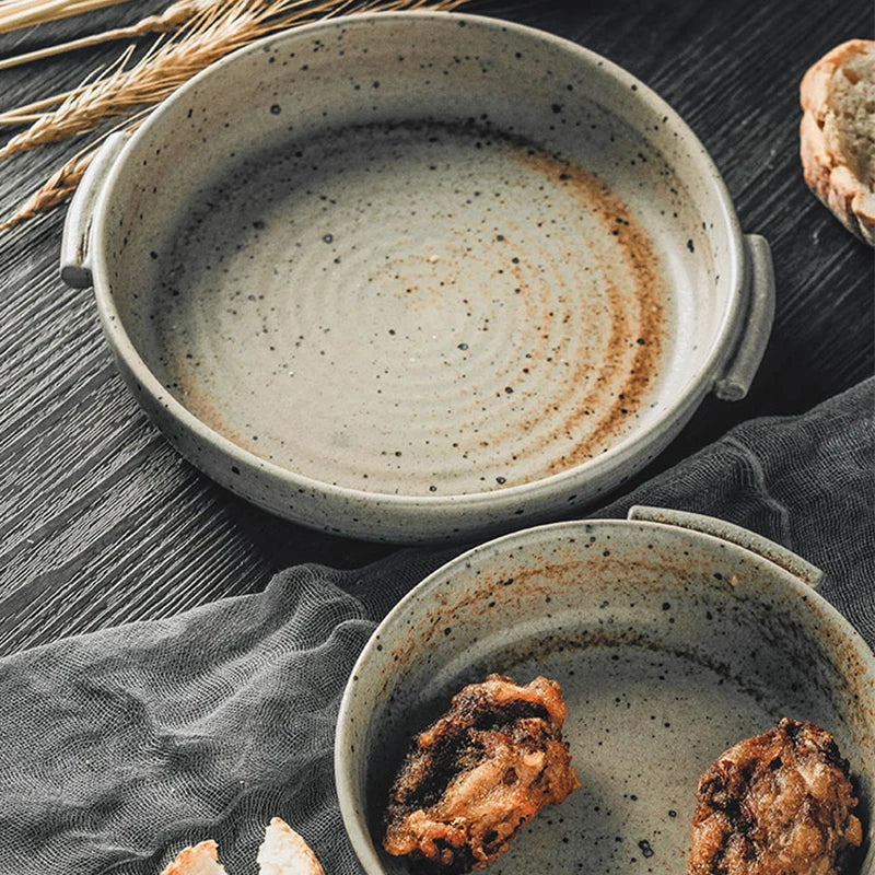Afralia™ Handmade Ceramic Sushi Plate with Handle - Retro Japanese Fruit Plate