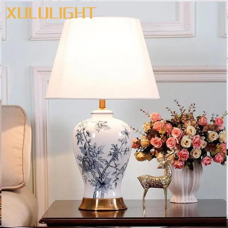 Afralia™ Blue and White Porcelain Table Lamp for Home Decor – Classic Retro Style