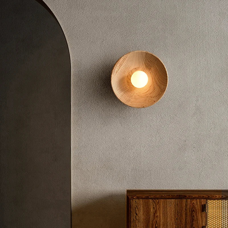 Afralia™ Wooden Circle Wall Lamp Nordic Home Decor Sconces