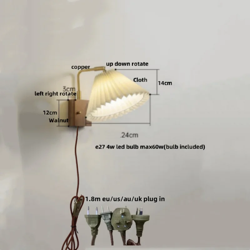 Afralia™ Wood LED Wall Light Up Down Rotate Copper Bedside Lamp