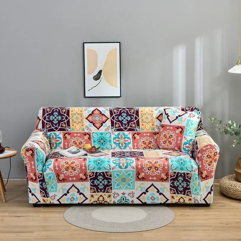 Afralia™ Colorful Block Sofa Covers: Stretchy Loveseat Sectionals, Couch, Chair Slipcover