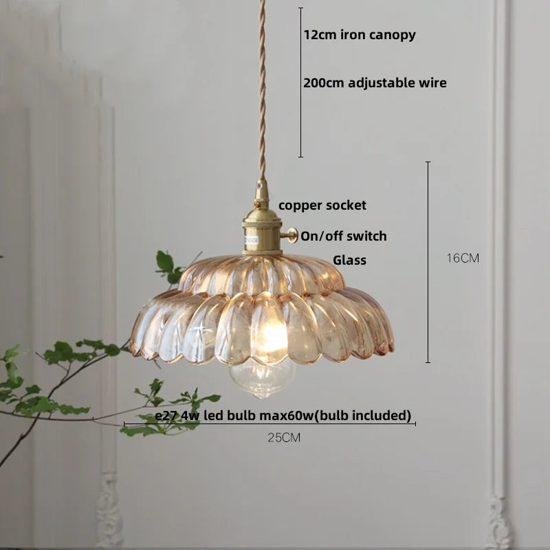Afralia™ Nordic LED Pendant Light Walnut Glass Copper Kitchen Bar Hanging Lamp