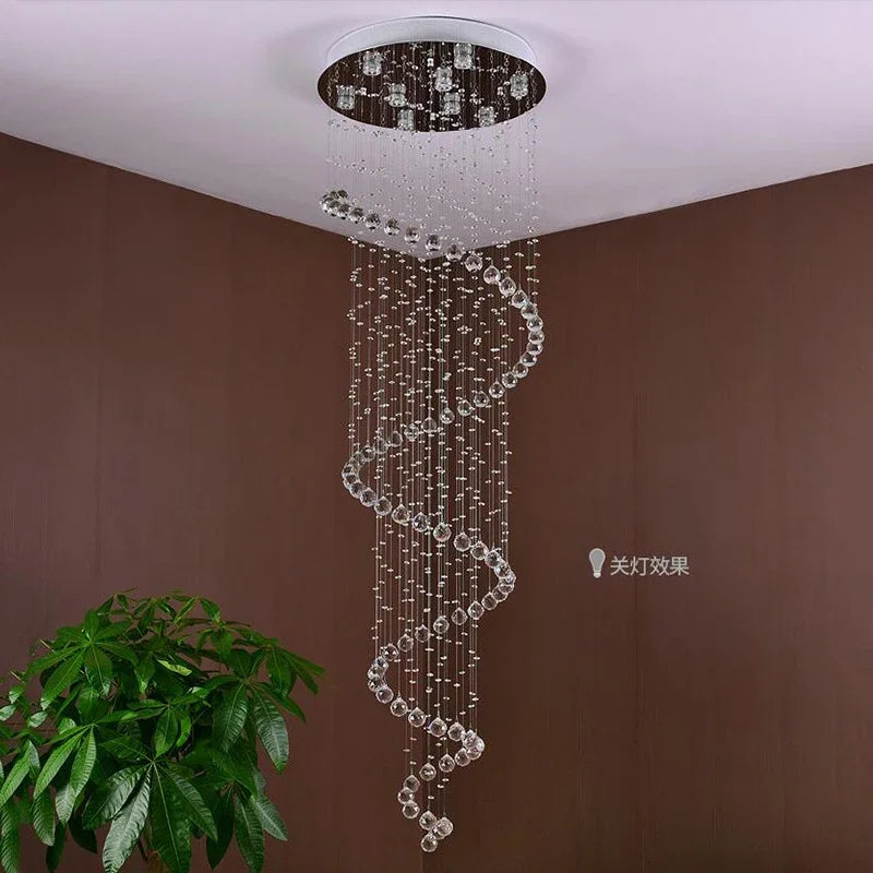 Afralia™ Large Spiral Crystal Chandelier Lighting Fixture for Staircase