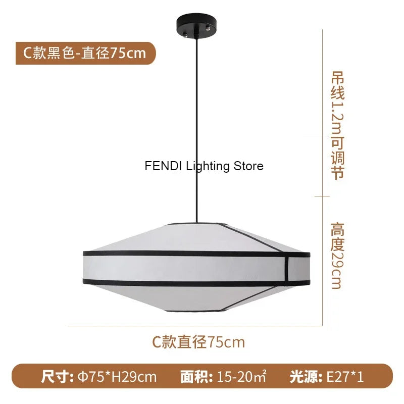 Afralia™ Wabi Sabi Fabric Chandelier Drum Pendant Light for Bedroom Living Room