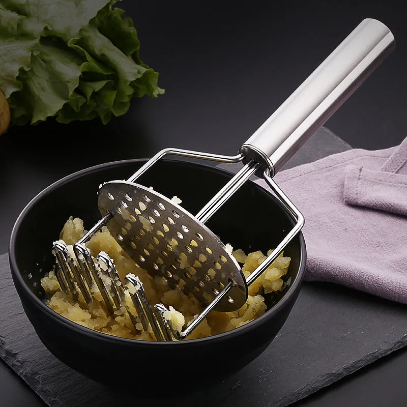 Afralia™ Double-layer Stainless Steel Potato Masher & Food Crusher for Kitchen Vegetable Fruit