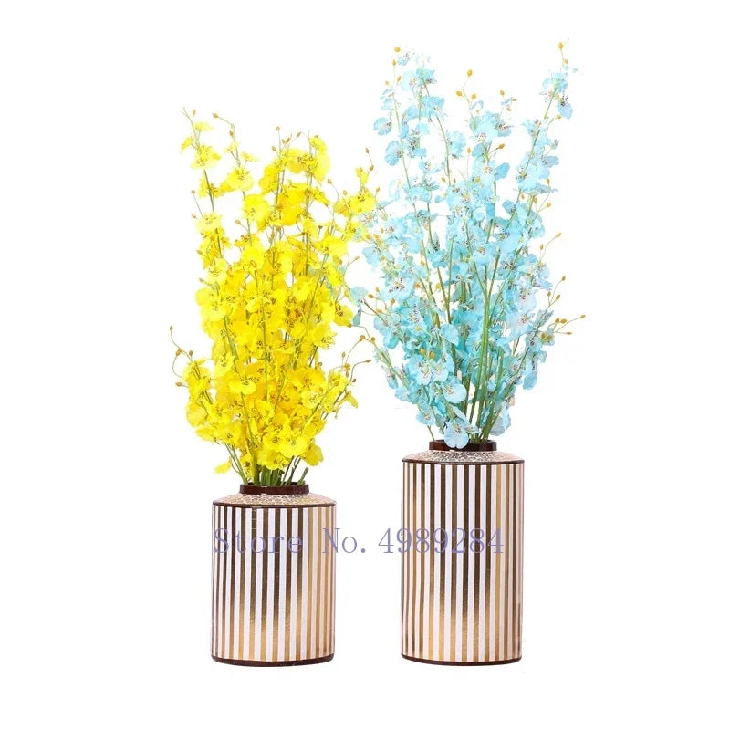 Afralia™ Golden Stripe Ceramics Vase with Cover, Modern Storage Jar for Home Decor