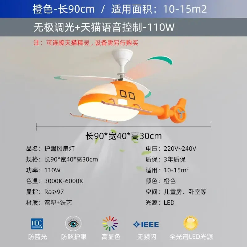 Afralia™ Helicopter Aircraft Ceiling Fan Children's Chandelier Blue Pink Light Kids' Room