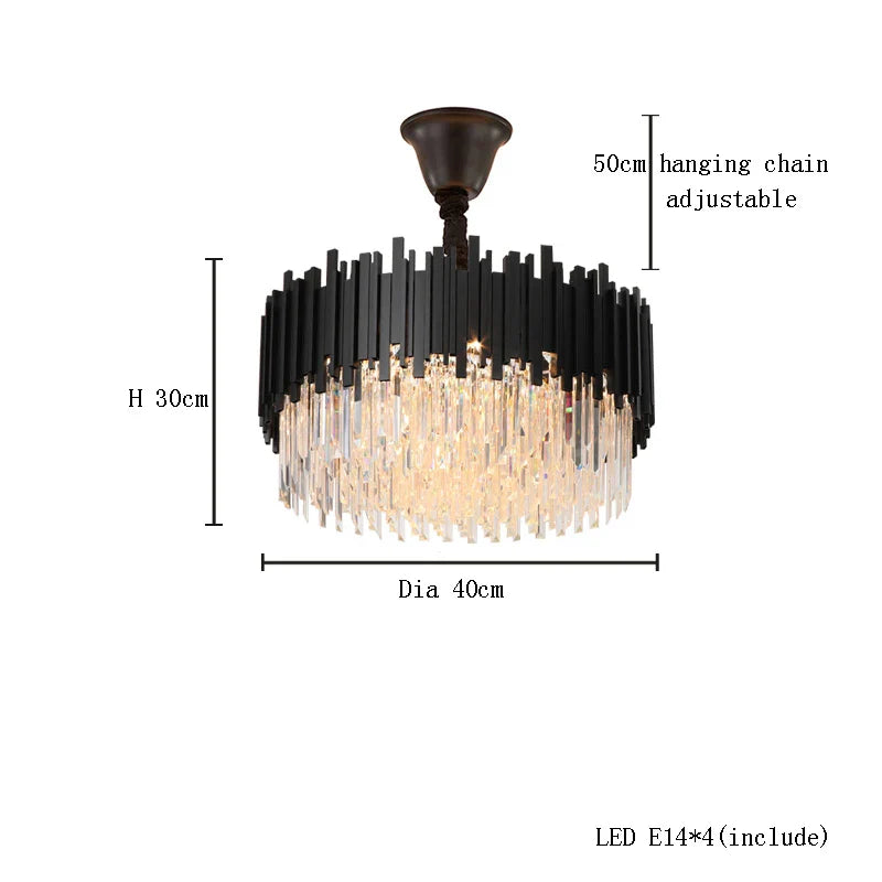 Afralia™ Crystal Chandelier: Dimmable Gold/Black Stainless Steel Hanging Lamp