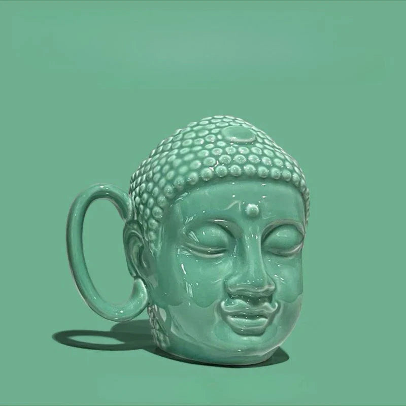 Afralia™ Buddha Sculpture Ceramic Coffee Cup with Covered Handle - Character Portrait Mug
