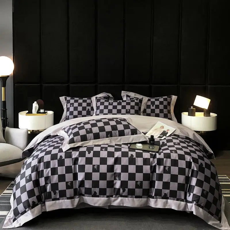 Afralia™ Luxury Egyptian Cotton Stripes Bedding Set - 4-Piece Duvet Cover, Sheet, Pillowcases