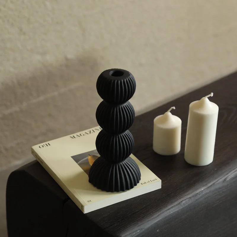 Afralia™ Geometric Ceramic Candle Holder Ornaments Sphere Stripes Decoration Candlestick