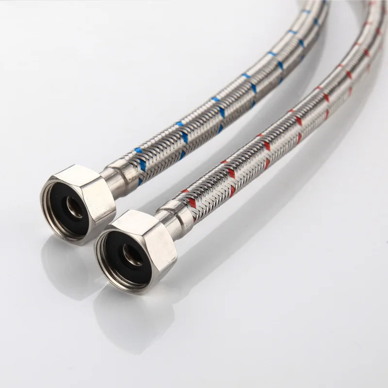 Afralia™ Stainless Steel Flexible Plumbing Pipe for Cold Hot Mixer Faucet G1/2 60cm 80cm