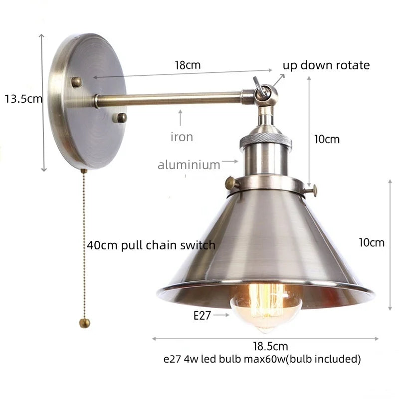 Afralia™ Vintage Industrial Gold Iron Wall Lamp for Restaurant Bedroom Stair Lighting