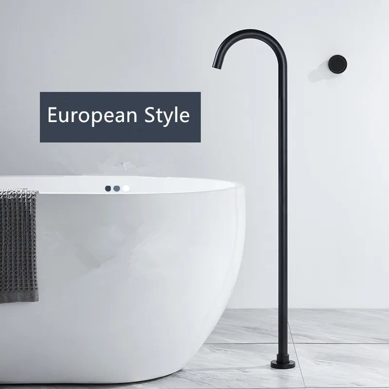 Afralia™ Brushed Gold Black Floor Mounted Bathtub Shower Faucet