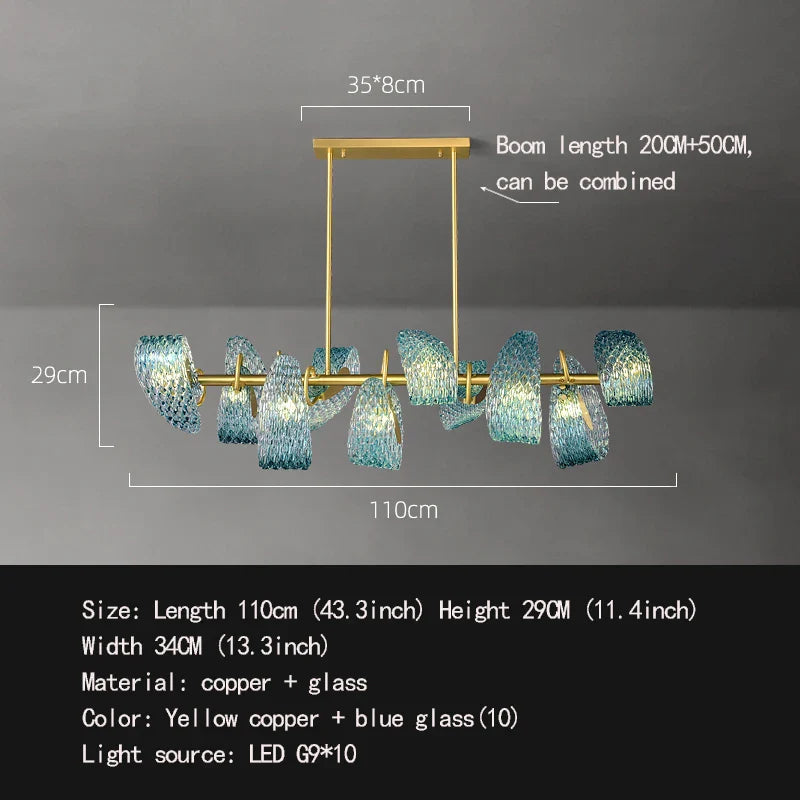 Afralia™ Luxury Glass Decorated Yellow Copper Blue Chandelier