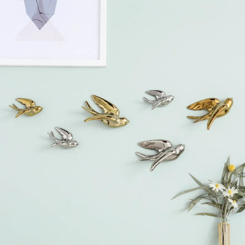 Afralia™ Golden Bird Swallow Sculpture Wall Decor Three-dimensional Handicrafts