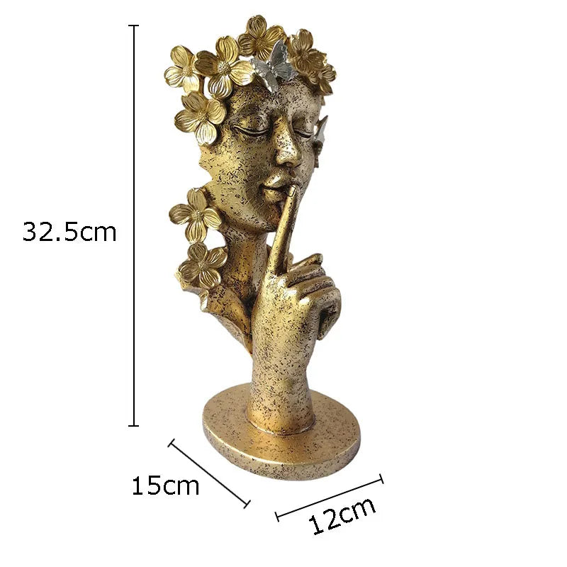Afralia™ Gold Silence Is Gold Garland Figure Resin Sculpture Desk Decoration