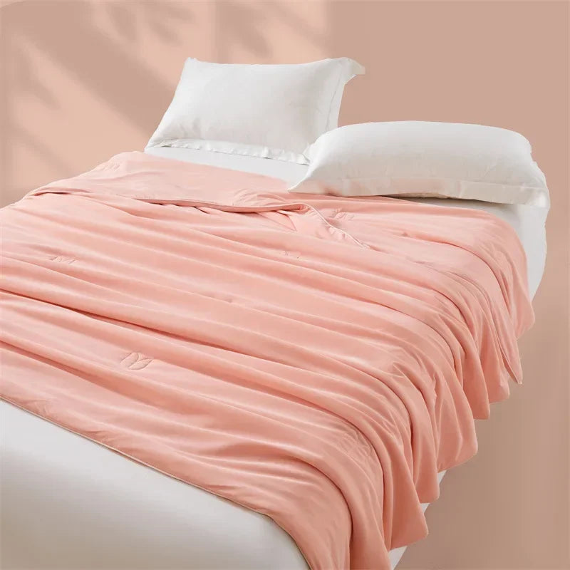 Afralia™ Silky Summer Cooling Blanket - Breathable Solid Color Quilted Comforter for Single Double Bed