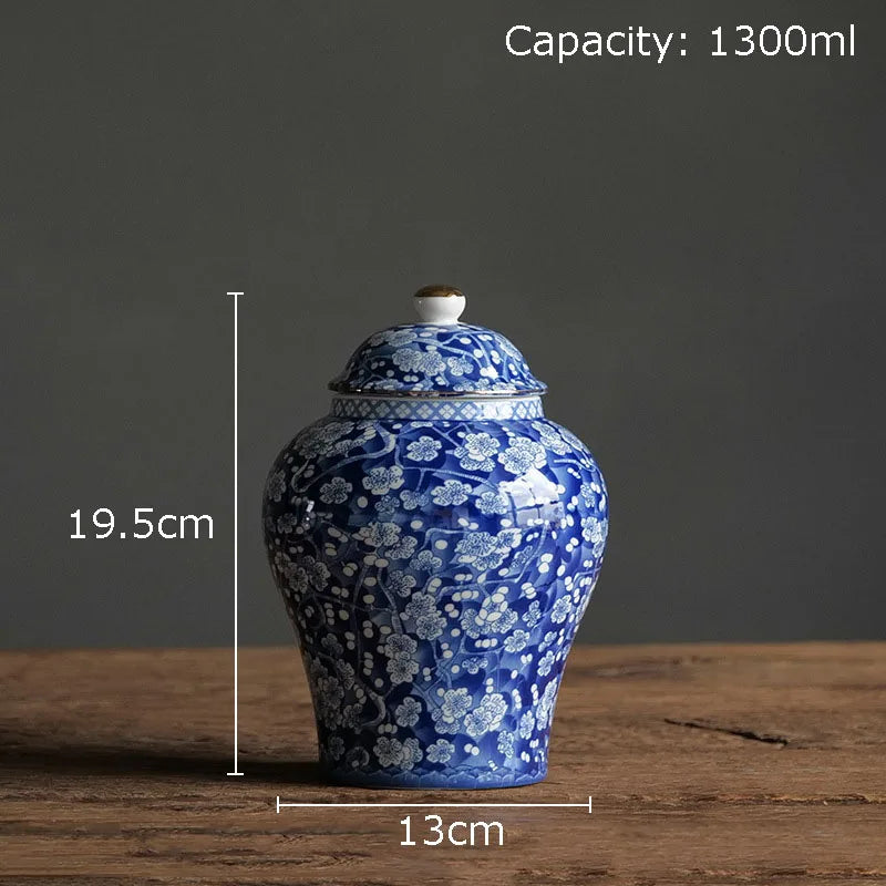 Afralia™ Blue & White Porcelain Jar with Gold Plating - Ceramic Storage & Desk Decor