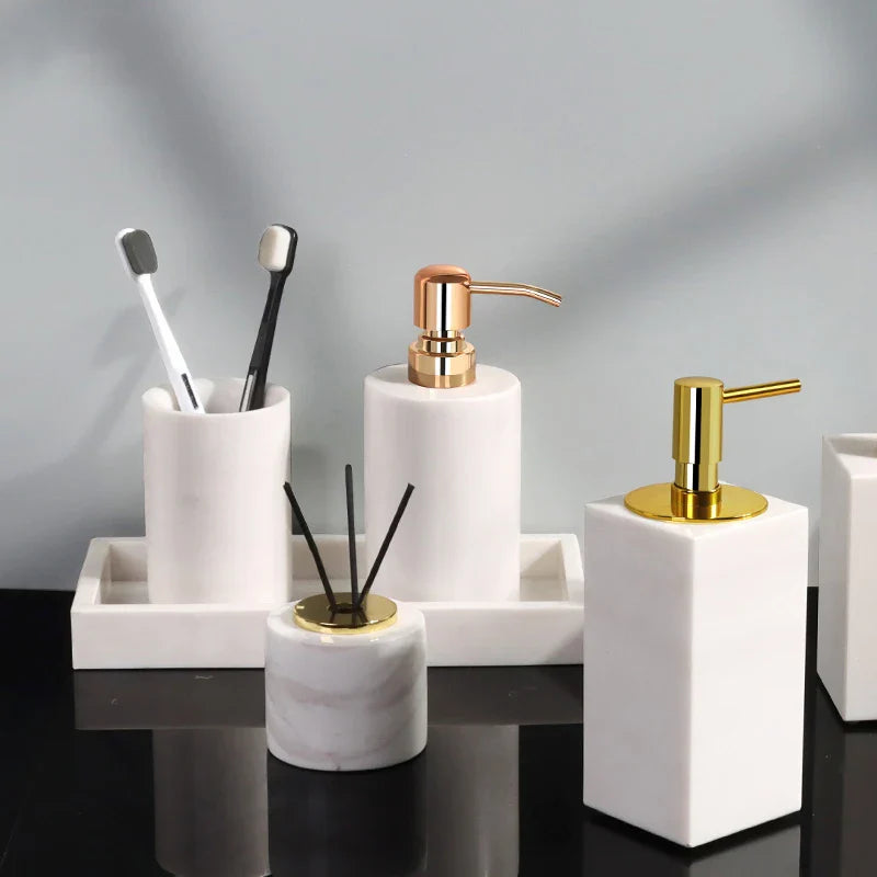 Afralia™ White Volakas Marble Bathroom Accessories Set