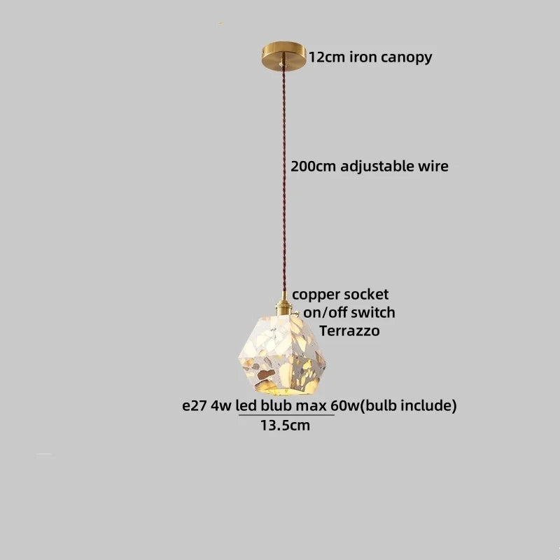 Afralia™ Terrazzo Stone LED Pendant Light with Copper Knob Switch
