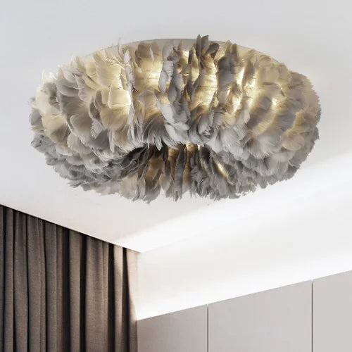 Afralia™ Feather Ceiling Lamp: Stylish Round DownLights with E27 Bulb for Home Decor