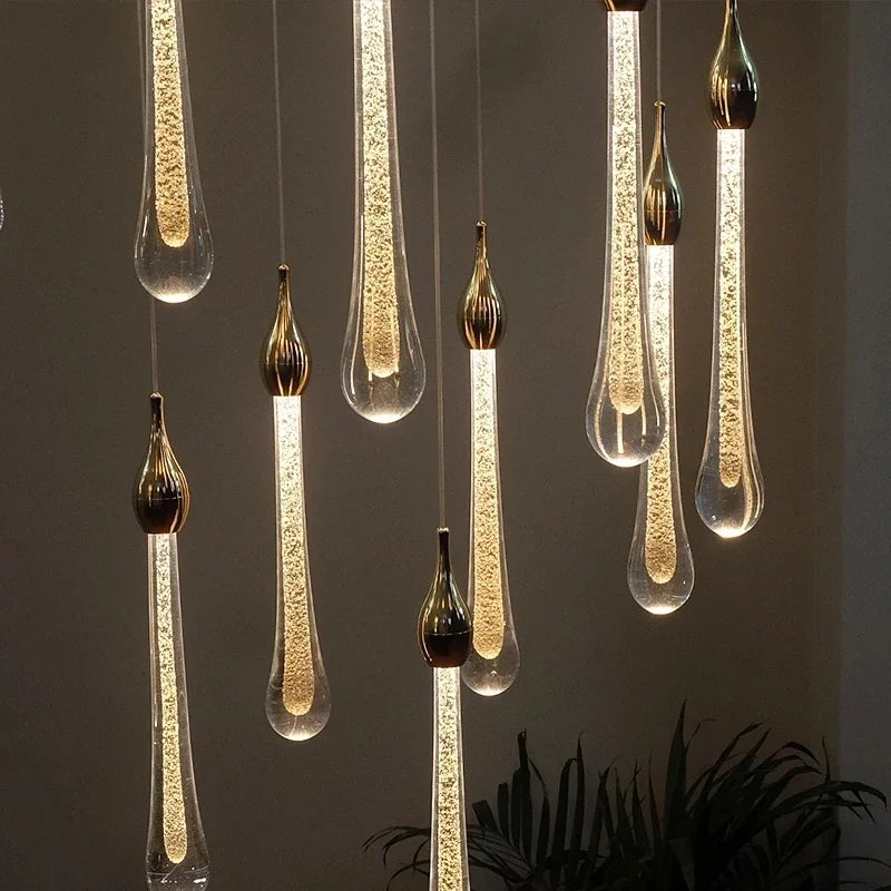 Afralia™ Luxury Gold Crystal LED Chandelier for Living Room Staircase Light Fixtures