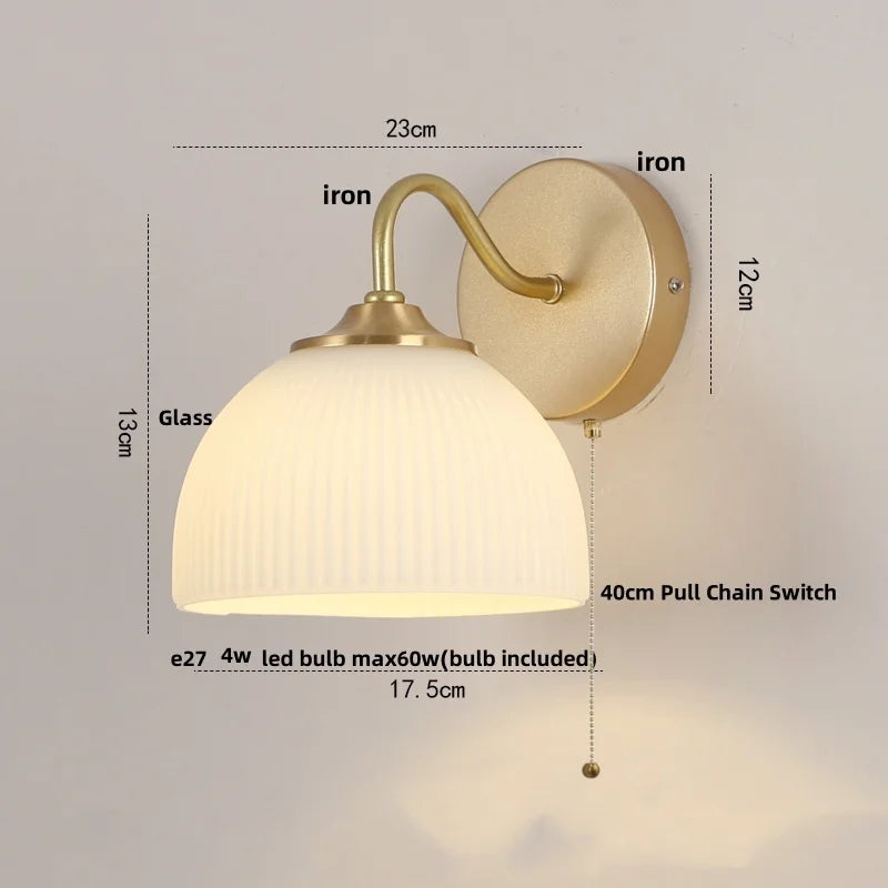 Afralia™ Wood Canopy LED Wall Light Fixture - Modern Nordic Style with Pull Chain Switch