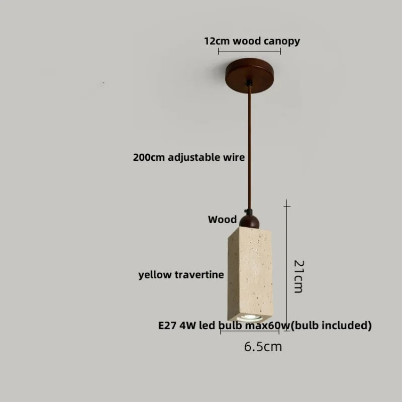 Afralia™ Wood LED Pendant Lamp - Wabi Sabi Yellow Travertine