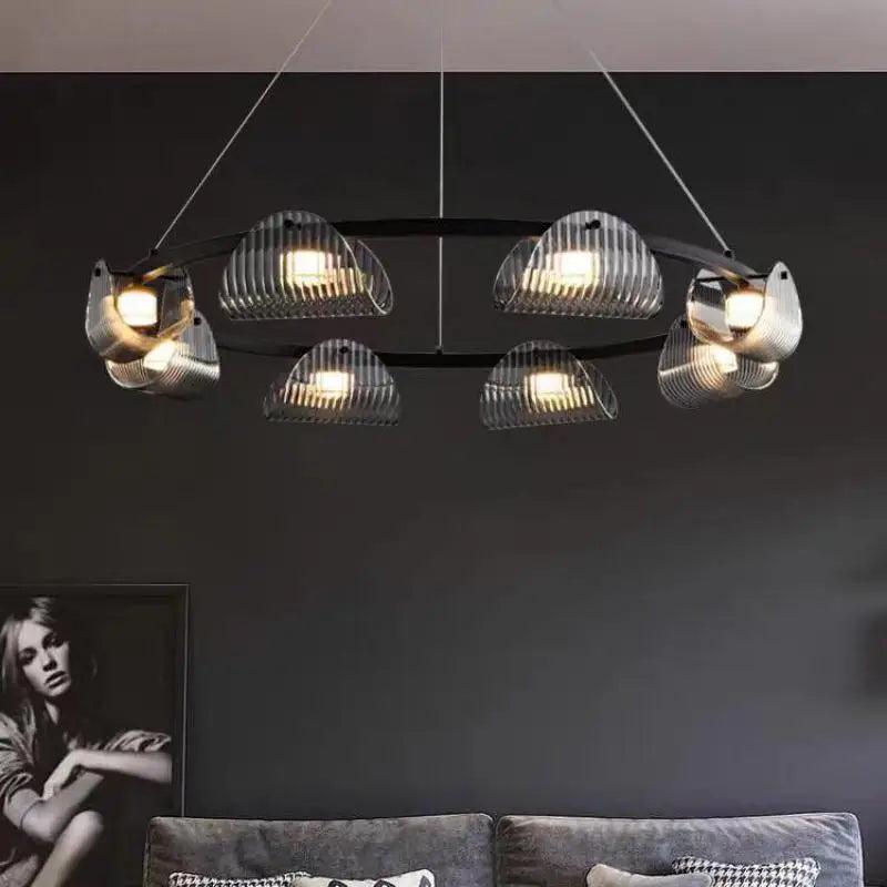 Afralia™ Smoky Gray Glass Chandelier Pendant Light for Luxury Living Room