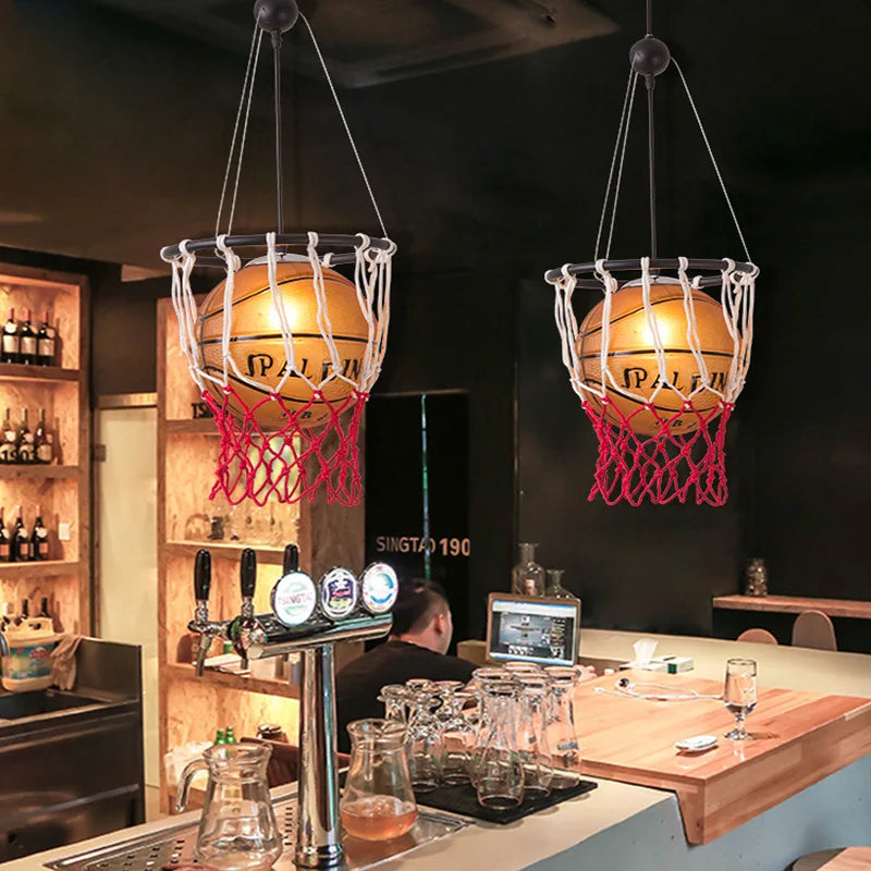 Afralia™ Basketball Pendant Light: Creative Decorative Chandelier for Restaurant, Cafe, Bedroom.