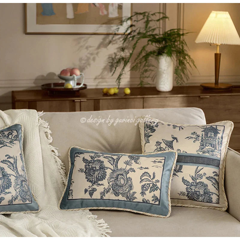 Afralia™ Delft Blue Toile De Jouy Cushion Covers - Vintage French Style Home Decor