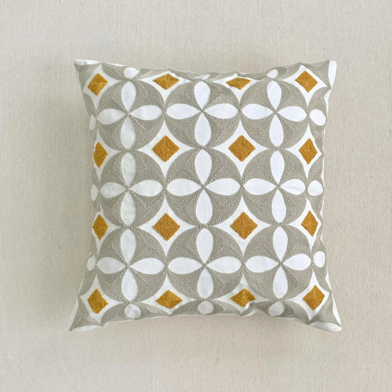 Geometric Embroidery Pillow Case 45x45cm Grey Yellow Blue Zigzag Afralia™ Home Decor