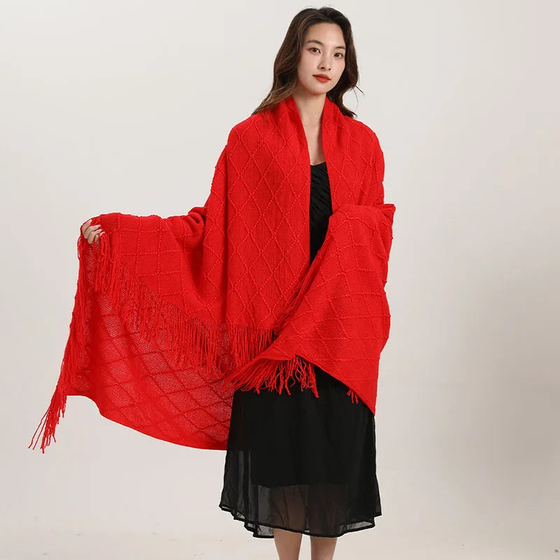 Afralia™ Knitted Diamond Blanket: Versatile Solid Shawl for Home, Office, Travel