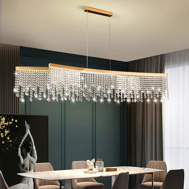 Afralia™ Crystal Water Curtain Pendant Chandelier - Luxury LED Lighting for Home, Hotel, and More