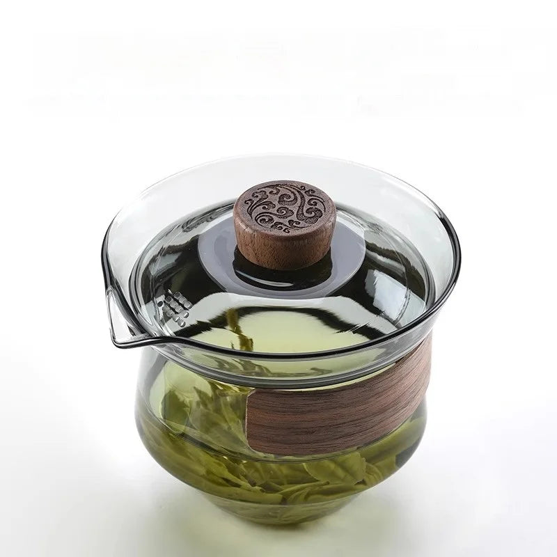 Afralia™ Glass Teapot Set: Chinese Kung Fu Tea Bamboo Tray & Quick Drain Storage