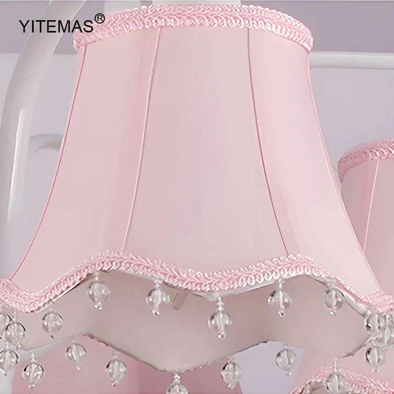 Afralia™ Crystal Pink Chandelier with Fabric Shade for Princess Bedroom